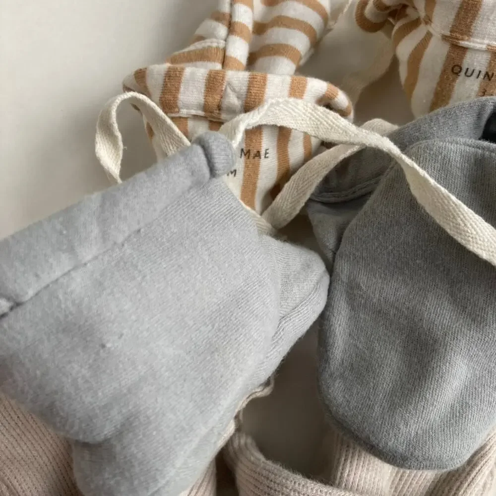 Quincy Mae Baby Shoes Set - Tan, Gray, Cream Striped